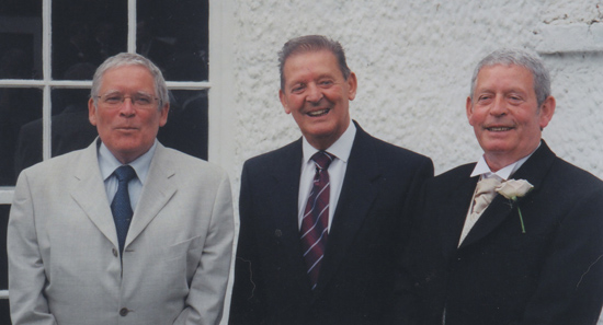Three brothers Quin[n], Noel, Mick, and George, at Pamela and Derek O’Brien’s wedding in Cratloe, County Clare.